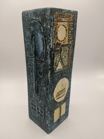 A Troika pottery blue ground vase by Alison Brigden