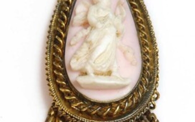 A Victorian pear shaped carved conch shell cameo pendant or earring