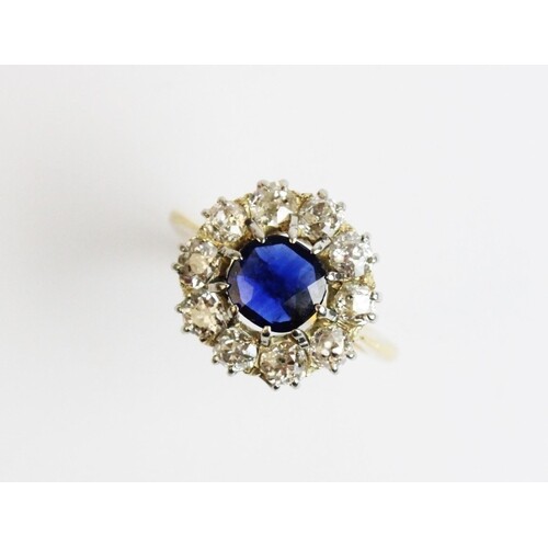 A Victorian sapphire and diamond cluster ring, comprising a ...