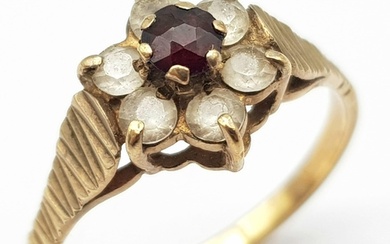 A Vintage 9K Yellow Gold White and Red Stone Ring. Size P. 2...