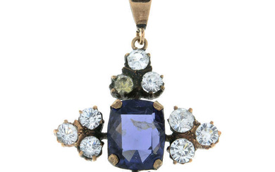A blue spinel and colourless gem cluster pendant.