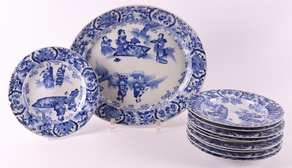 (-), A blue/white oval porcelain dish with ten...