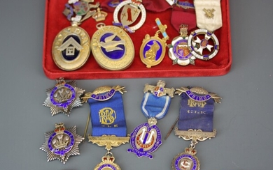 A collection of silver and enamelled Masonic medals.