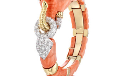A coral, diamond, sapphire and emerald bangle bracelet,, David Webb