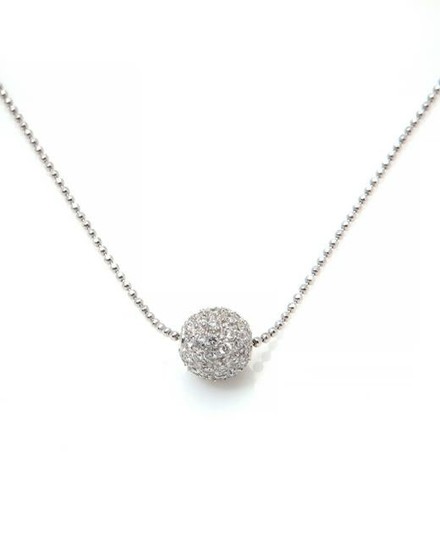 A diamond & 18k white gold ball pendant necklace