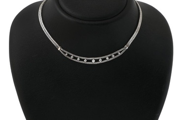 A diamond necklace set with nine brilliant-cut diamonds, mounted in 14k white...