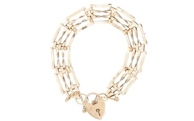 A gate link bracelet in 9ct yellow gold, formed of four rows of plain and twisted links, completed w