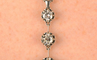 A graduated old-cut diamond line pendant, with flat curb-link chain.