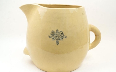 A large jug by Sharpe Bros, with Royal Coat of Arms, having additional handle to front, 36cm high, 50cm deep