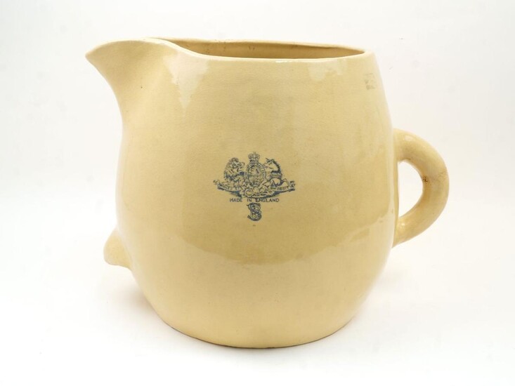 A large jug by Sharpe Bros, with Royal Coat of Arms, having additional handle to front, 36cm high, 50cm deep