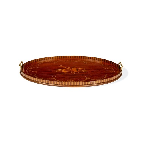 A late 19th century marquetry oval tray in the George III st...