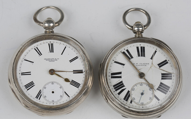 A late Victorian silver cased keywind open-faced gentleman's pocket watch, the enamelled dial w