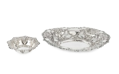 A late Victorian silver oval dish, pierced and repoussé decorated...