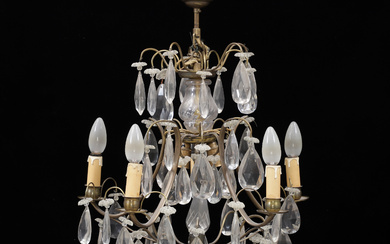 A mid 20th century brass/glass prism chandelier.