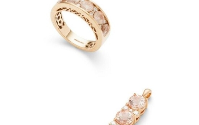 A morganite and diamond ring and matching pendant