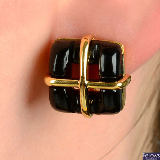 A pair of 18ct gold black jade buckle earrings, by Tiffany & Co.