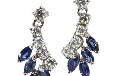 A pair of 18ct white gold diamond and sapphire drop earrings