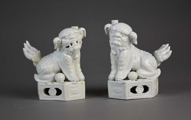 A pair of Chinese Dehua guardian lions