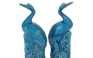 A pair of Chinese turquoise glazed storks