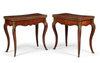 A pair of Louis XV style fold top games tables