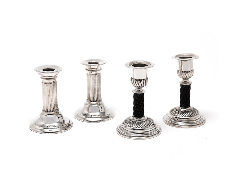 A pair of Victorian silver and wood candlesticks