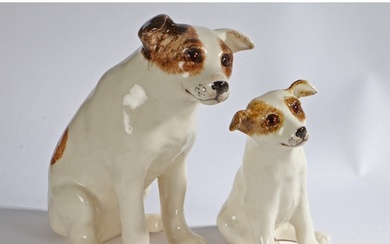 A pair of 'Winstanley' pottery Dogs, signed to underside, 32...