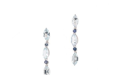 A pair of aquamarine and sapphire ear pendants