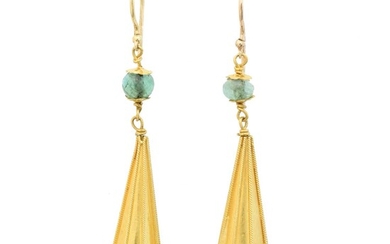 A pair of emerald and sapphire earrings