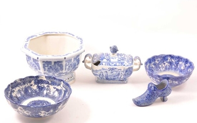 A quantity of blue and white transfer ware