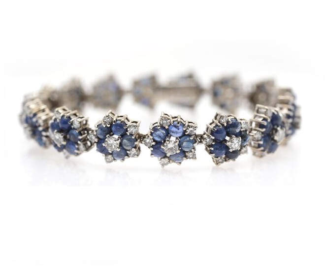 NOT SOLD. A sapphire and diamond bracelet set with numerous sapphires encircled by numerous diamonds, mounted in 18k white gold. L. app. 18.5 cm. – Bruun Rasmussen Auctioneers of Fine Art