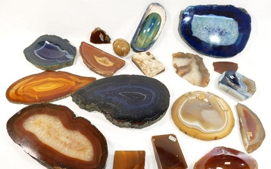 A selection of rock specimens, mainly banded agates, quartz ...