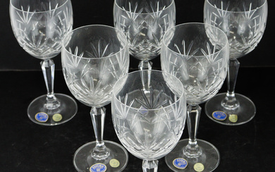 A set of Bohemia, Czechoslovakia, cut crystal stemmed wine glasses...