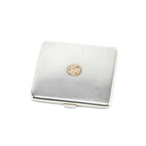 A silver cigarette case with the emblem for His Imperial Japanese Highness Prince Takamatsu (Nobuhito) stamped STERLING, early to mid-20th century