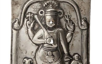 A silver repousse plaque of Shiva, South...
