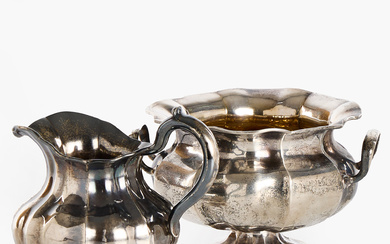 A silver sugar bowl and cream jug, Saint Petersburg, 19th century, Russia.