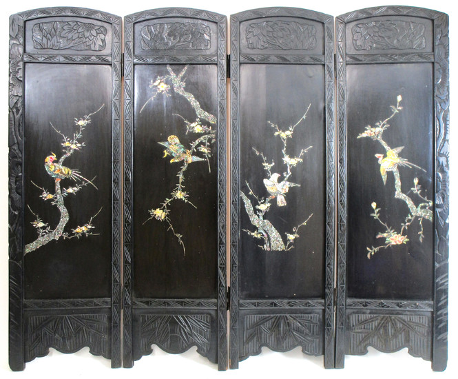 A small four-fold mother-of pearl-inlaid screen