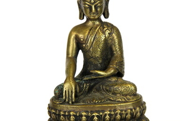 A wood mounted bronze figure of the Buddha, H. 20cm.