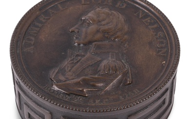 ADMIRAL LORD NELSON COMMEMORATIVE BRASS BOX, EARLY 19TH CENTURY Diameter: 2 in. (5.1 cm.)