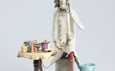 ADRIANO COLOMBO (ITALIEN FÖDD 1940). Figure, Sitting doctor, bisque porcelain, signed.