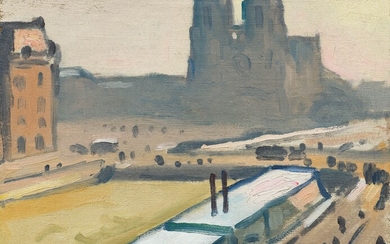 ALBERT MARQUET(Bordeaux 1875-1947 Paris)Notre-Dame, inondations. Vers 1910.Huile sur toile.Signé en bas à gauche : marquet33...