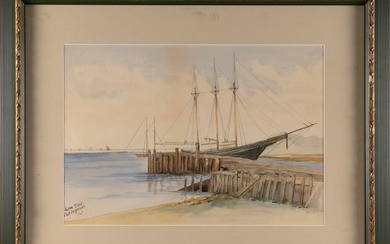 AMERICAN SCHOOL (Early 20th Century,), "Low Tide, Port Jefferson"., Watercolor, 14" x 20" sight.
