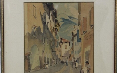 AMERICAN WATERCOLOR PAINTING OF A STREET SCENE