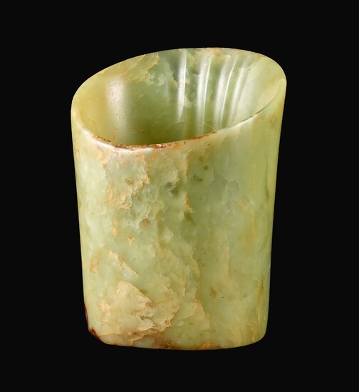 AN ARCHAIC YELLOW JADE HOOF-SHAPED ORNAMENT NEOLITHIC PERIOD, HONGSHAN CULTURE