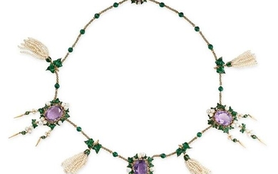 AN EXQUISITE ANTIQUE AMETHYST, ENAMEL AND PEARL