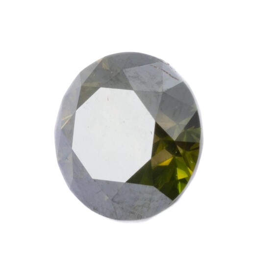 AN UNSET 2.13CT GREEN DIAMOND; round brilliant cut diamond 7.97 x 5.26mm with IGI report stating treated colour fancy deep yellowish...
