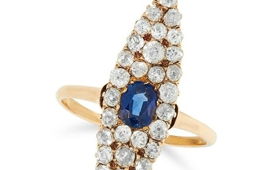 ANTIQUE DIAMOND AND SAPPHIRE RING the marquise face is