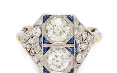 ANTIQUE, DIAMOND AND SAPPHIRE RING