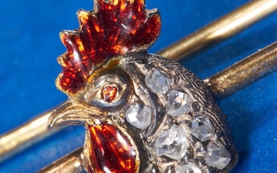 ANTIQUE ENAMEL AND DIAMOND ROOSTER BROOCH