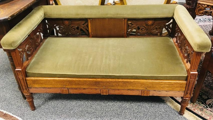 ANTIQUE FRENCH EMPIRE CARVED CHERRYWOOD BENCH