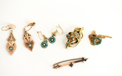 ANTIQUE GOLD AND TURQUOISE JEWELRY GROUPING